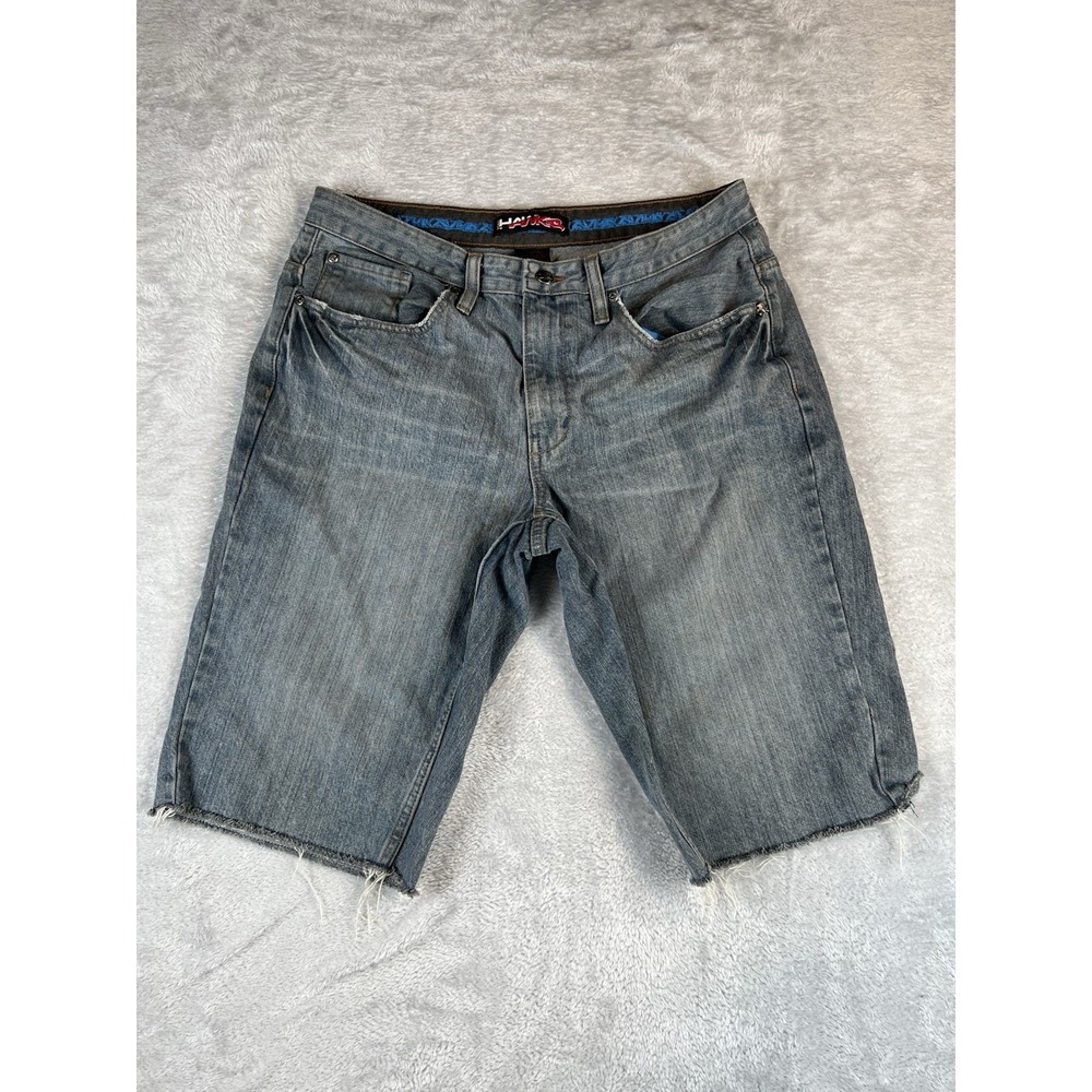 Hawk Jeans Shorts Mens 33 Blue Medium Wash Cutoff Casual Skater Skull and Bones
